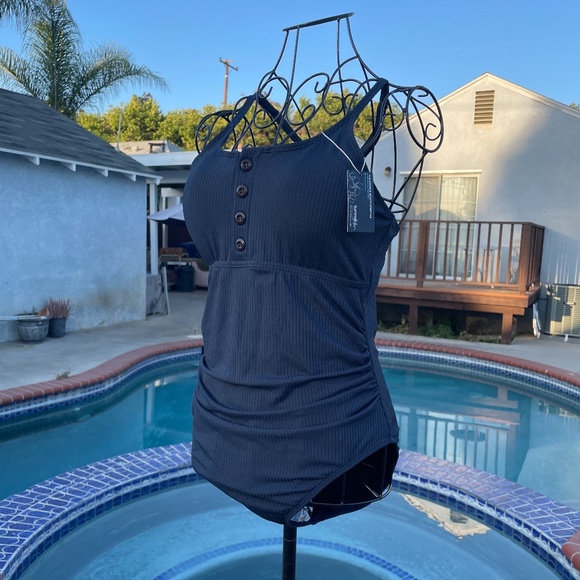Navy blue button bathing suit - Picture 7 of 9